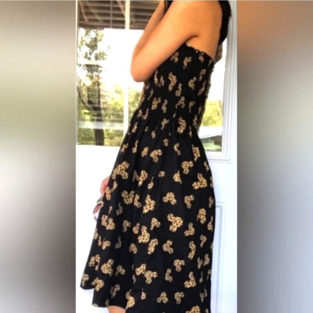 Mickey Strapless Black Dress with Gold Mickey Print